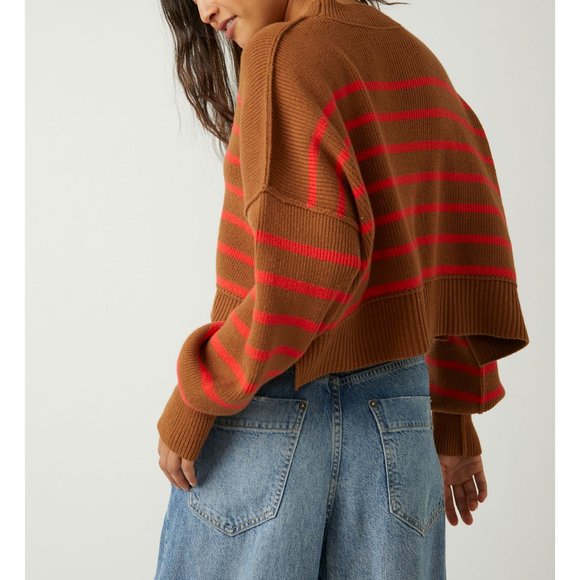 🎉LAST CHANCE🎉 FREE PEOPLE Easy Street Stripe Crop Pullover / Sahara Combo - Picture 3 of 5